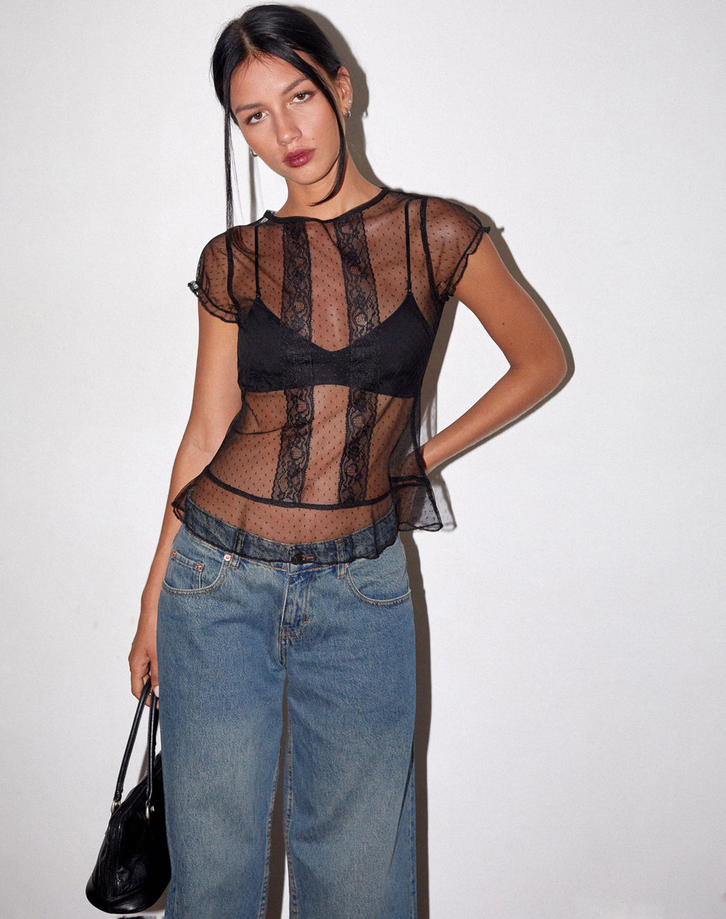 Amrita Top sfoderato in Dobby Mesh nero