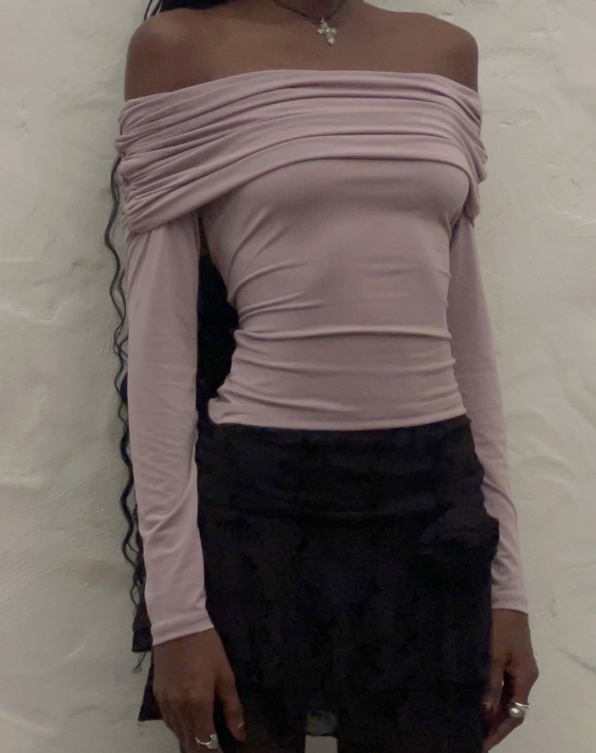 Immagine di Andi Long Sleeve Bardot Top in Slinky Mauve