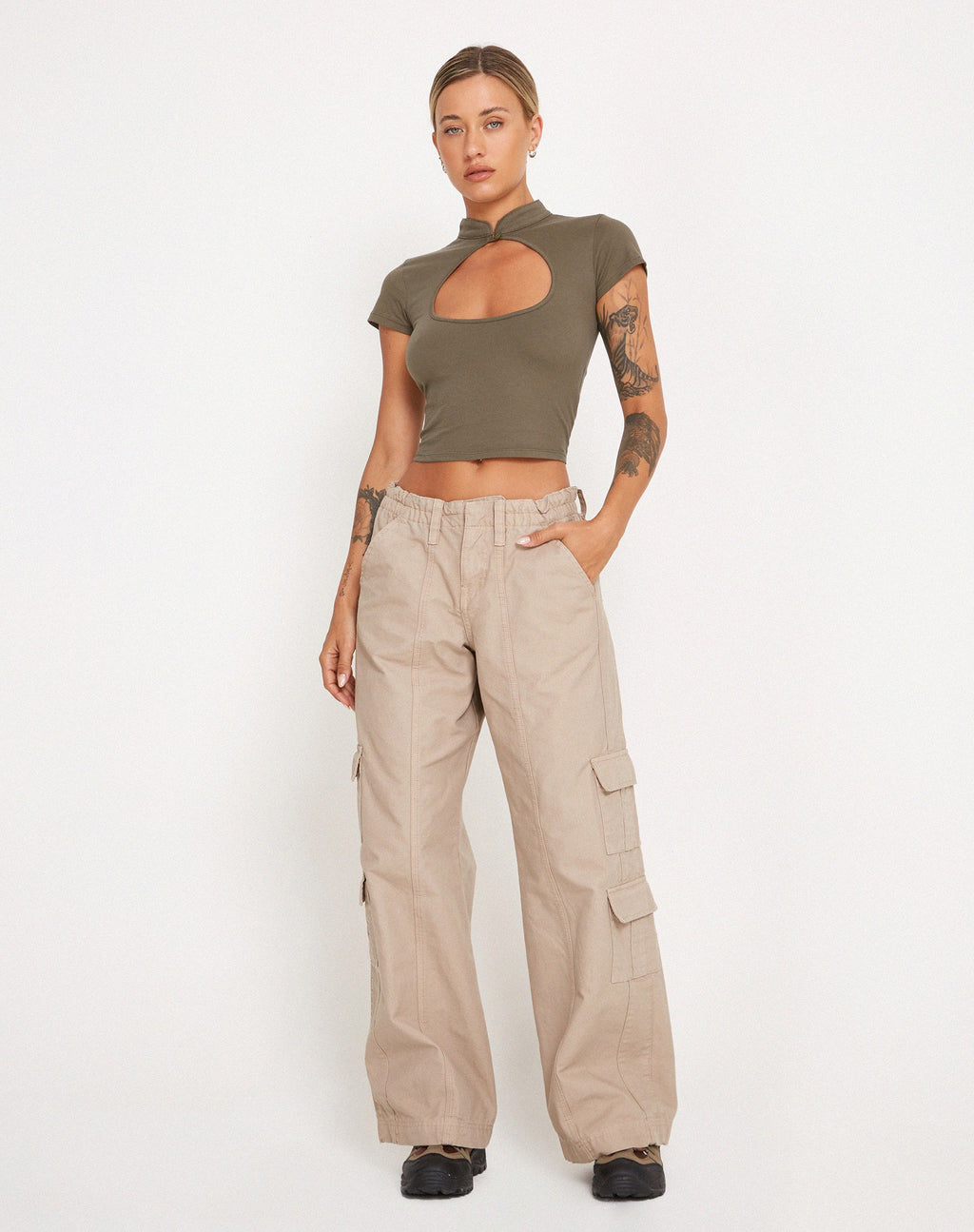 Crop Top Anelis in verde asfalto