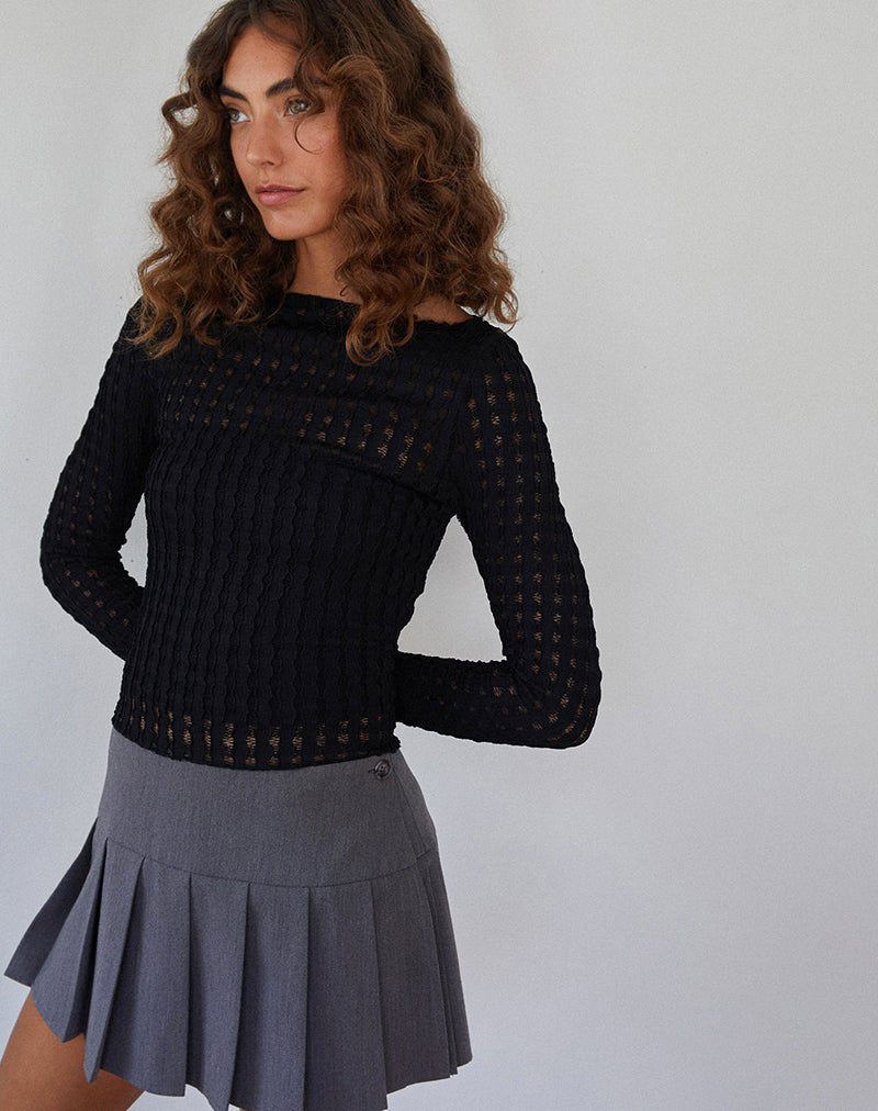 Angela - Top a maniche lunghe in nero stropicciato