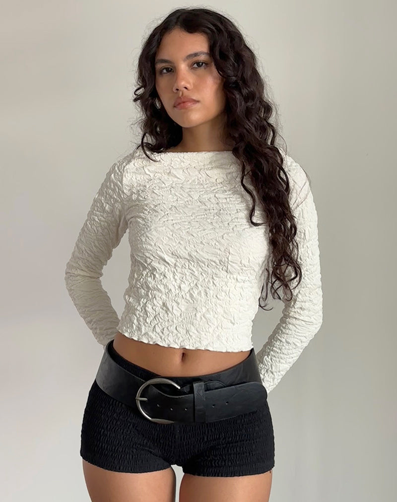 Angela - Top a maniche lunghe in jersey crema