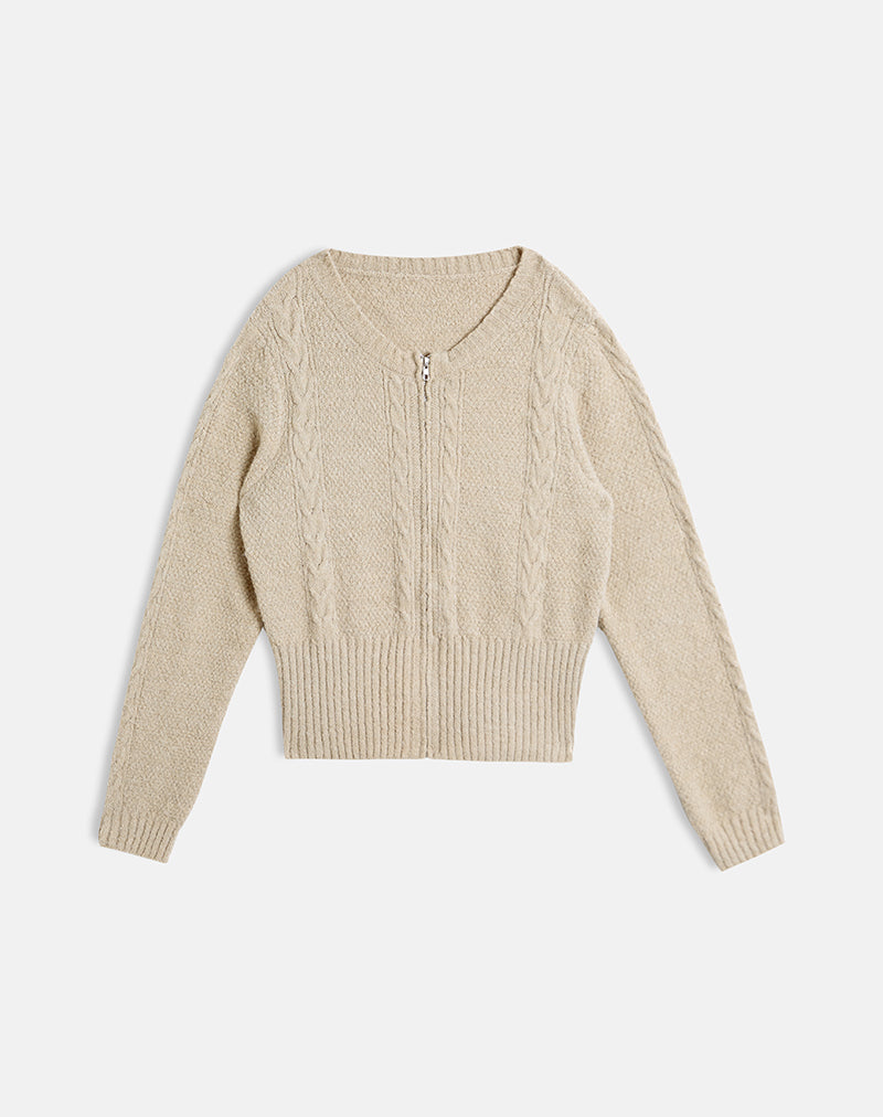 Immagine del cardigan Anitra in maglia a cavi beige