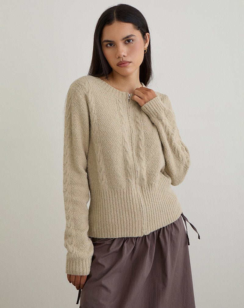 Cardigan Anitra in maglia a cavi beige