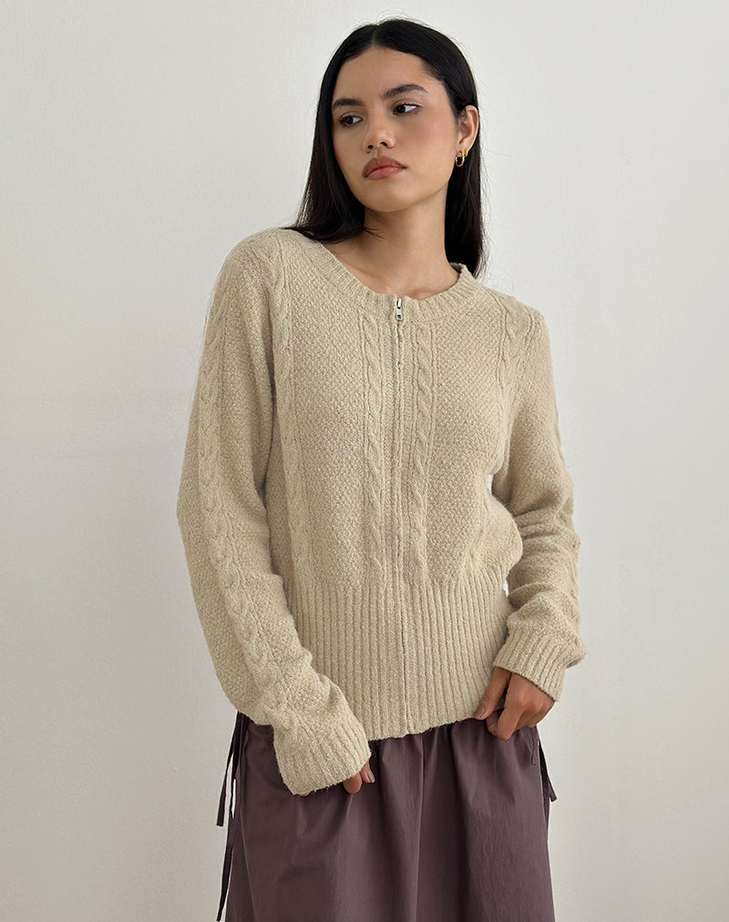 Immagine del cardigan Anitra in maglia a cavi beige