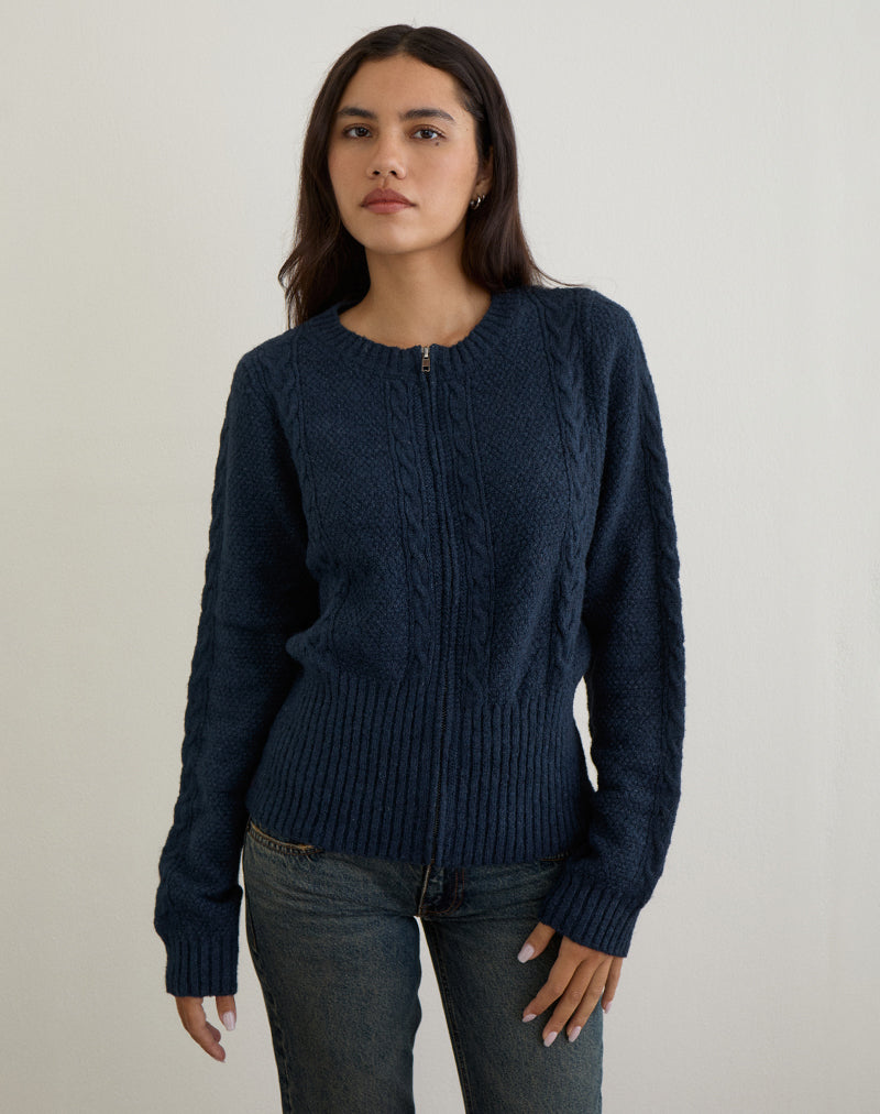 Immagine di Anitra Cardigan in maglia a cavi Navy
