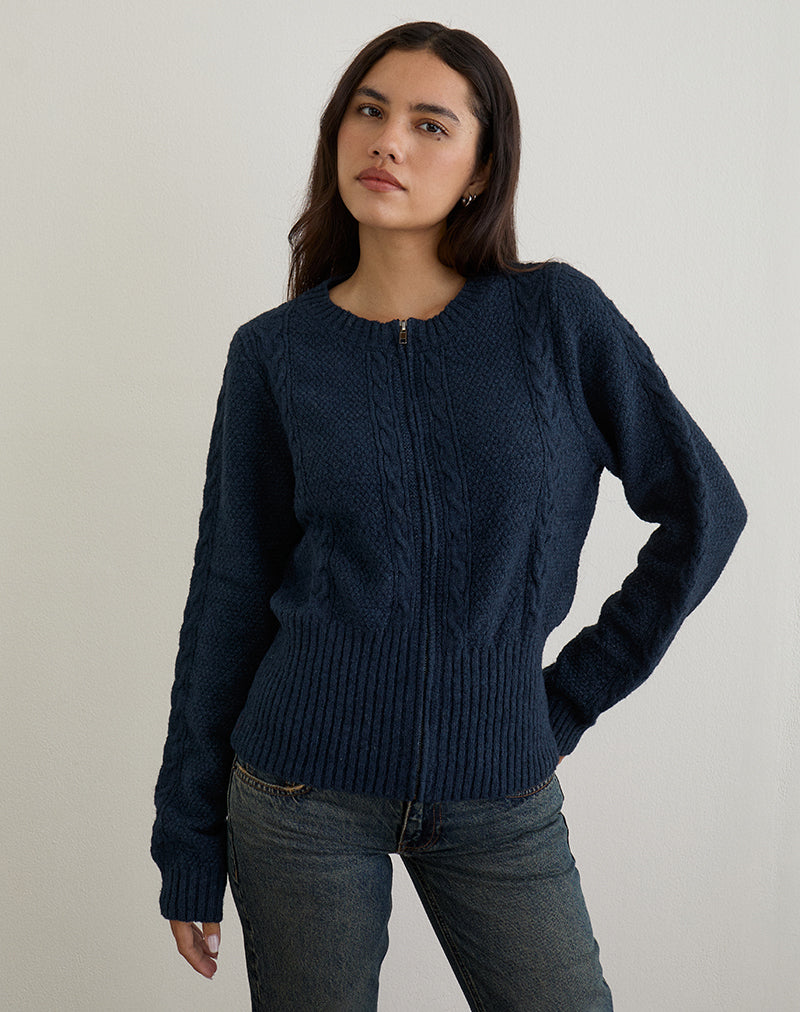 Cardigan Anitra in maglia a cavi della marina