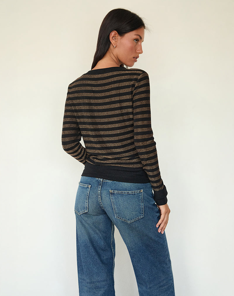 Immagine di Annora Top a maniche lunghe in lurex a righe oro