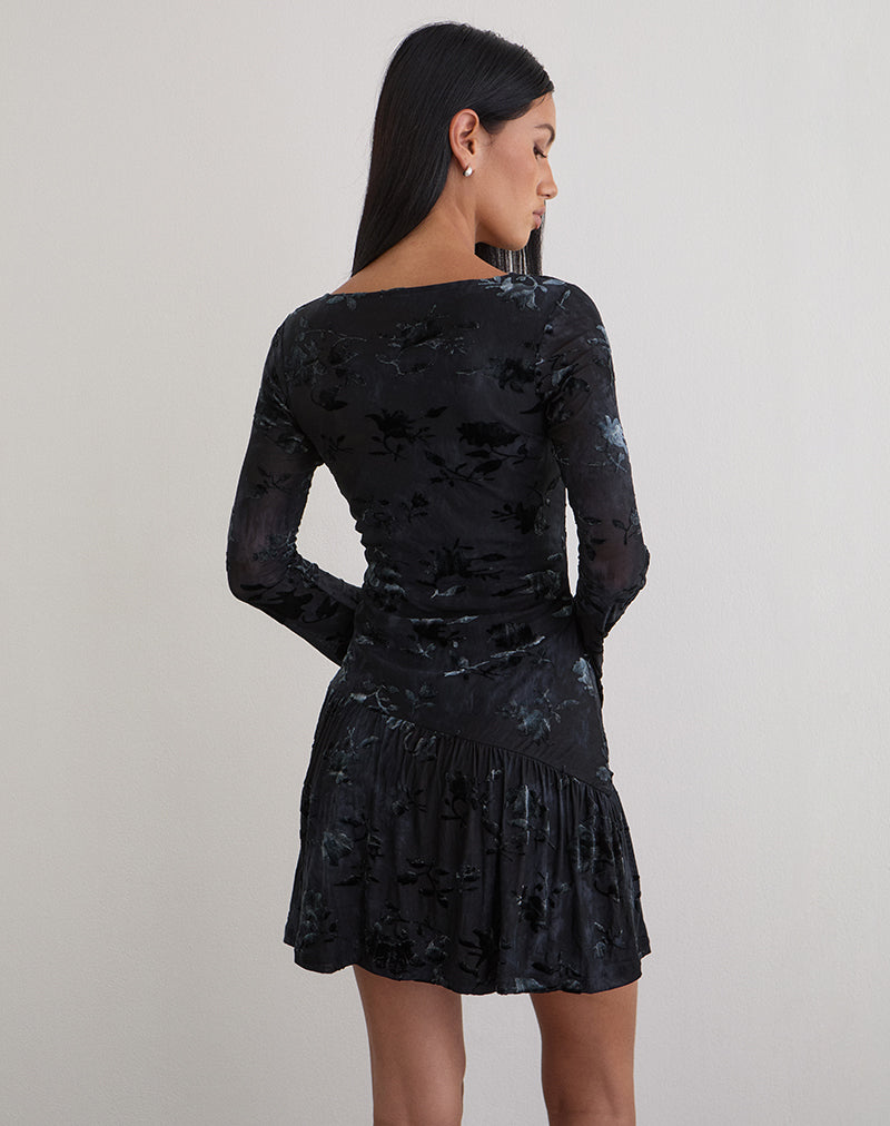 Immagine di Anyeli Mini Dress in Leaf Velvet Blu Scuro