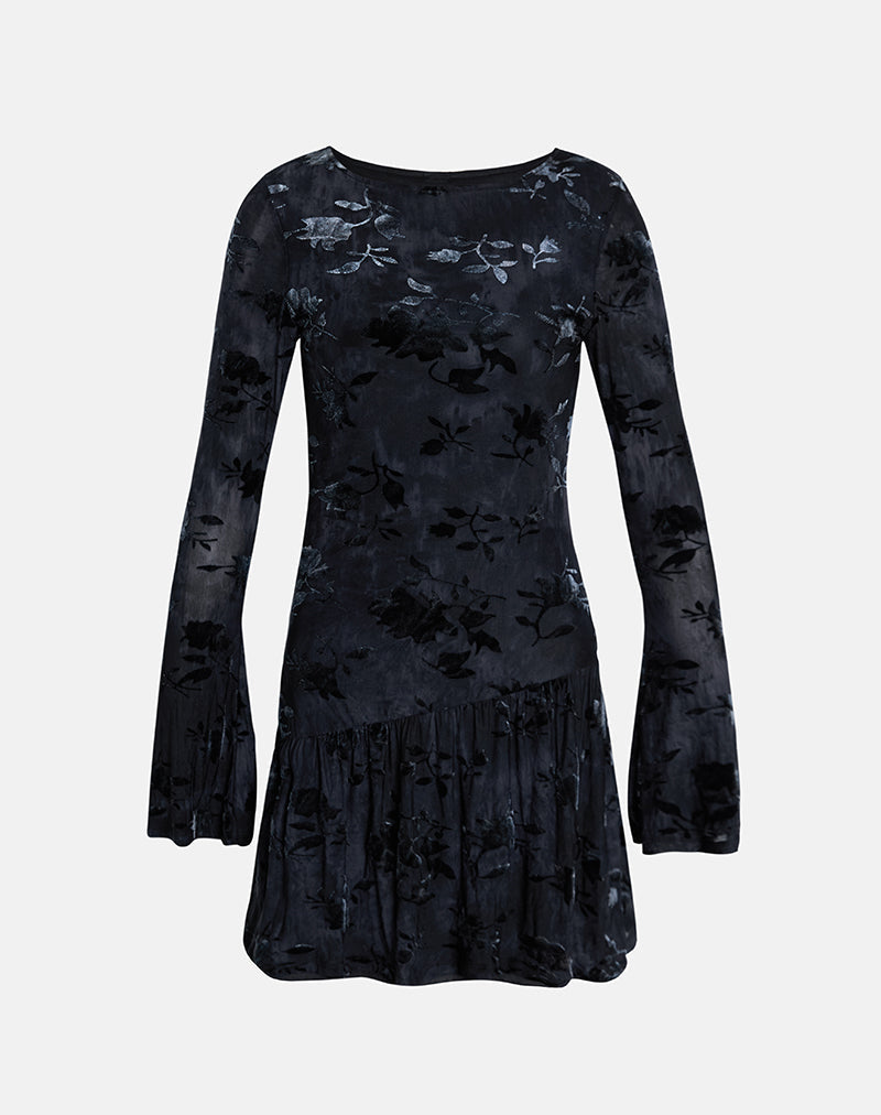 Immagine di Anyeli Mini Dress in Leaf Velvet Blu Scuro