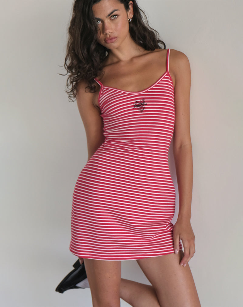 Immagine di Anzhelina Mini Abito a righe bianche e rosse con fragola Emb