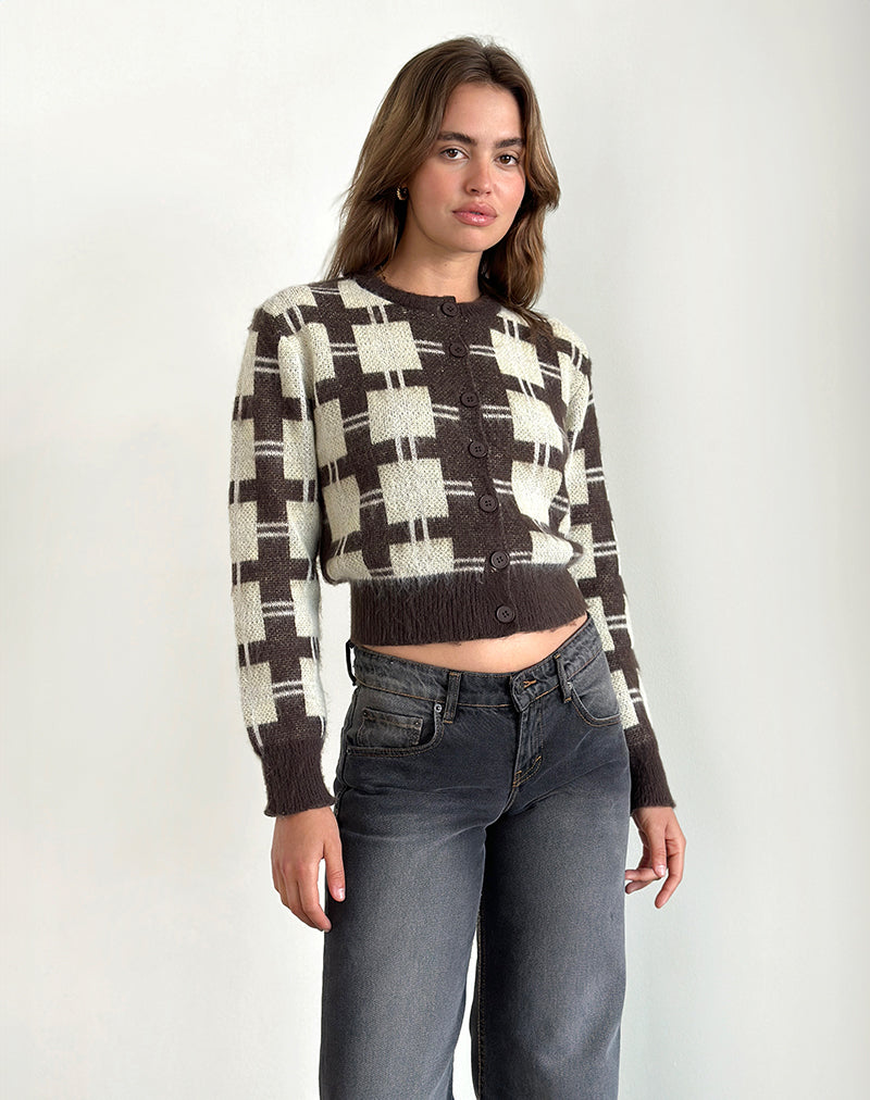 Cardigan di Anzio in maglia a quadri marrone