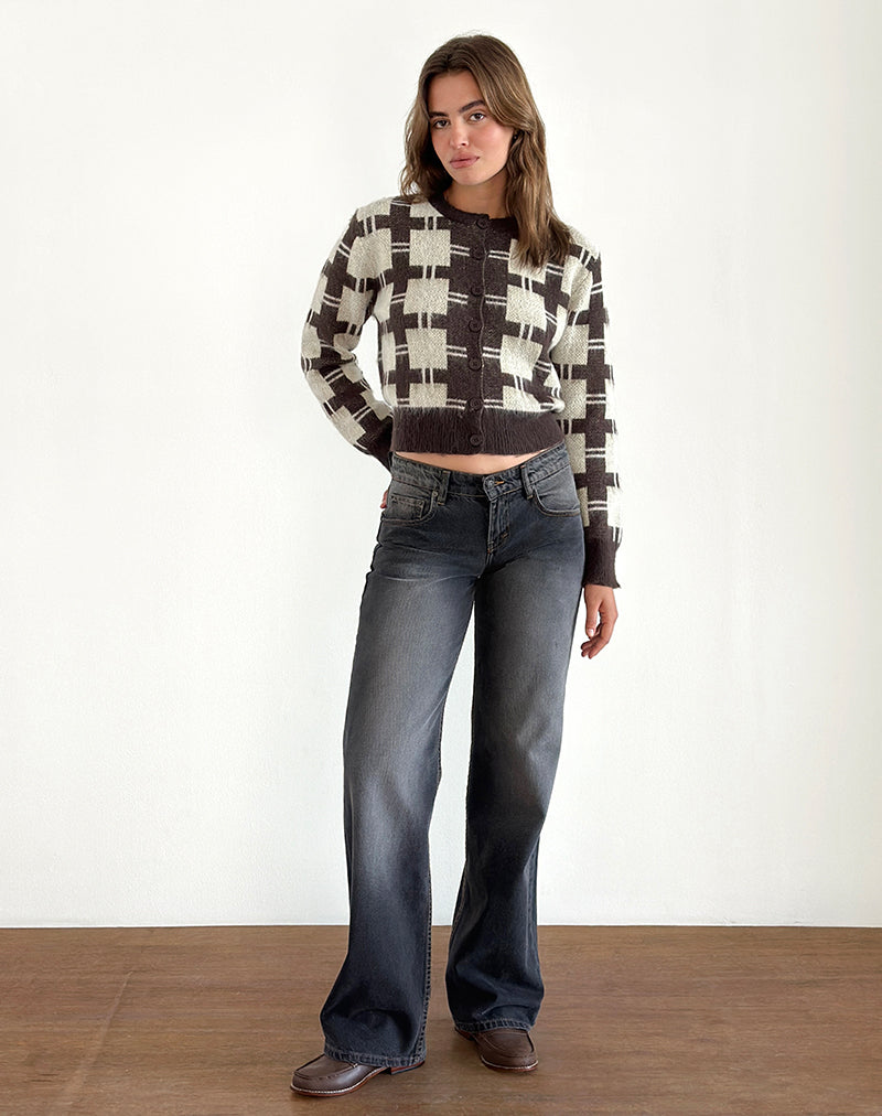 Immagine di Anzio Cardigan in maglia a quadri marrone