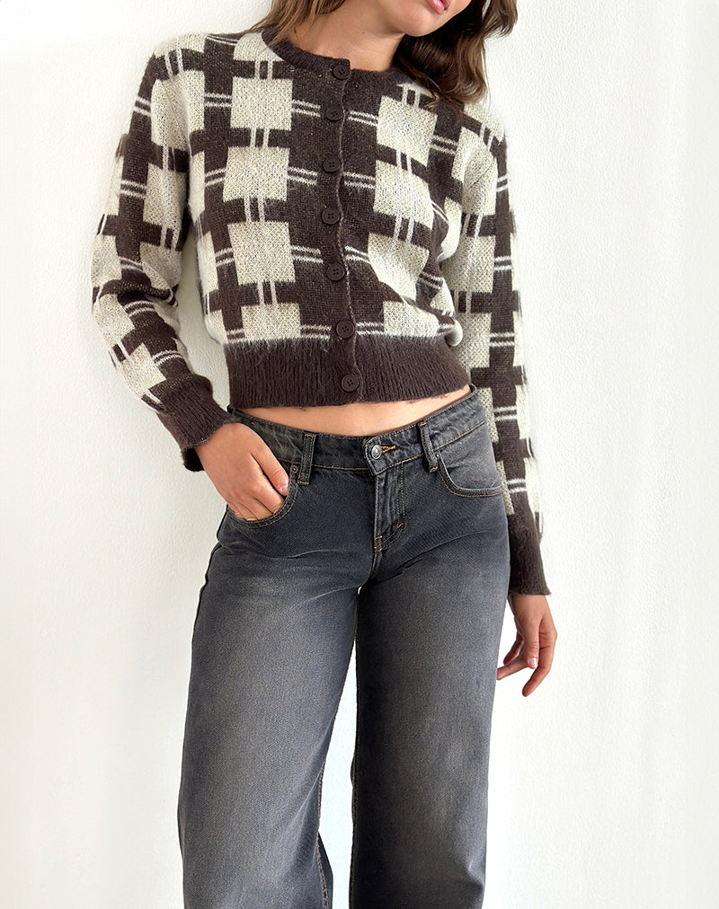 Cardigan di Anzio in maglia a quadri marrone