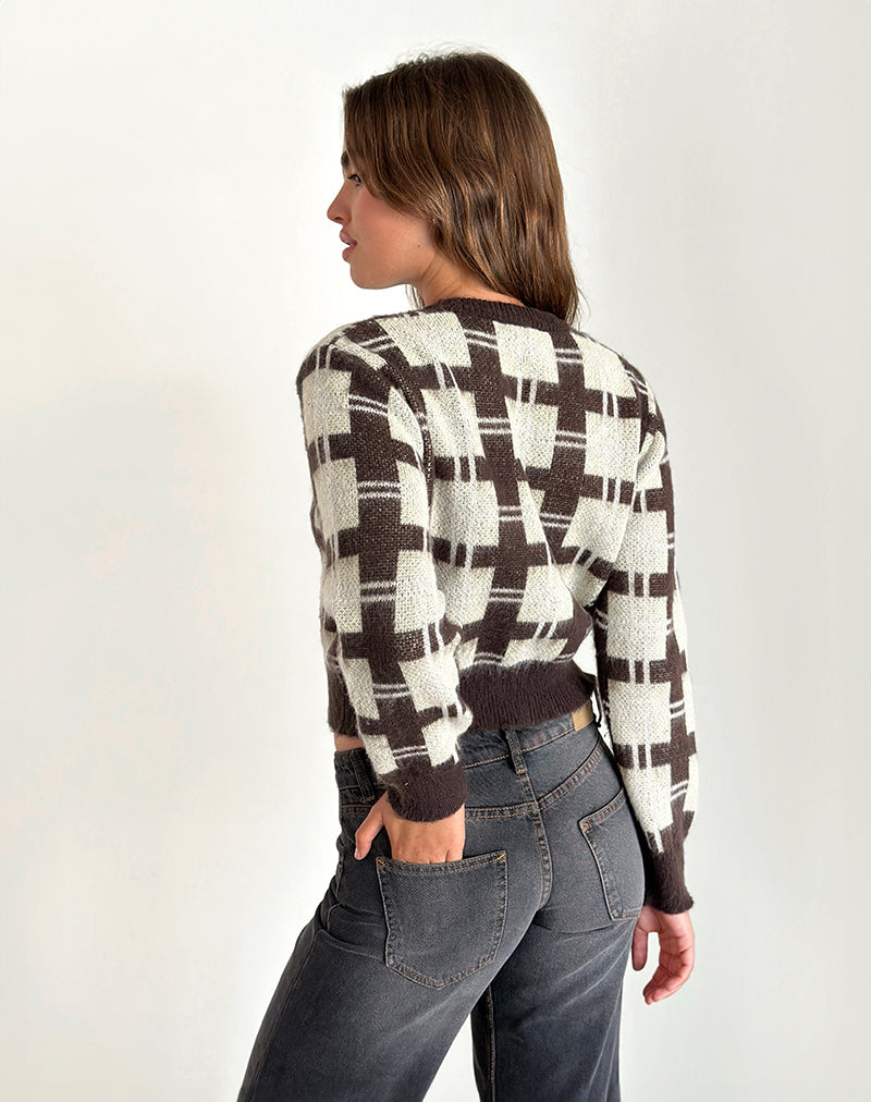 Immagine di Anzio Cardigan in maglia a quadri marrone