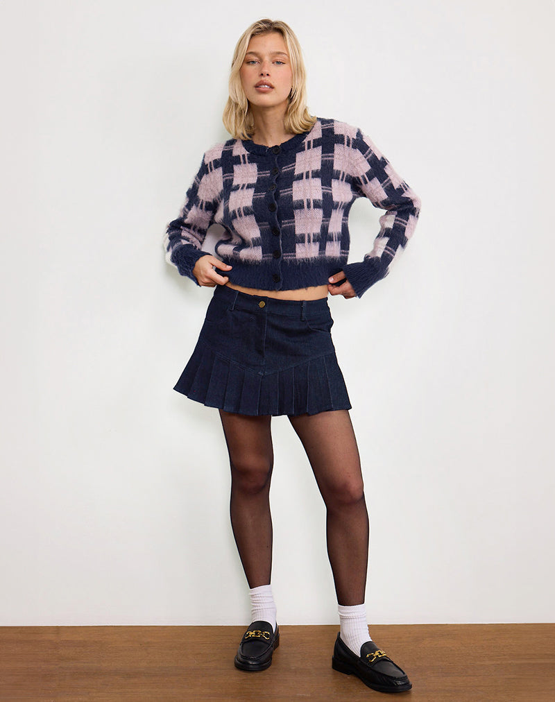 Immagine di Anzio Button Up Cardi in Multi Check Navy and Pink