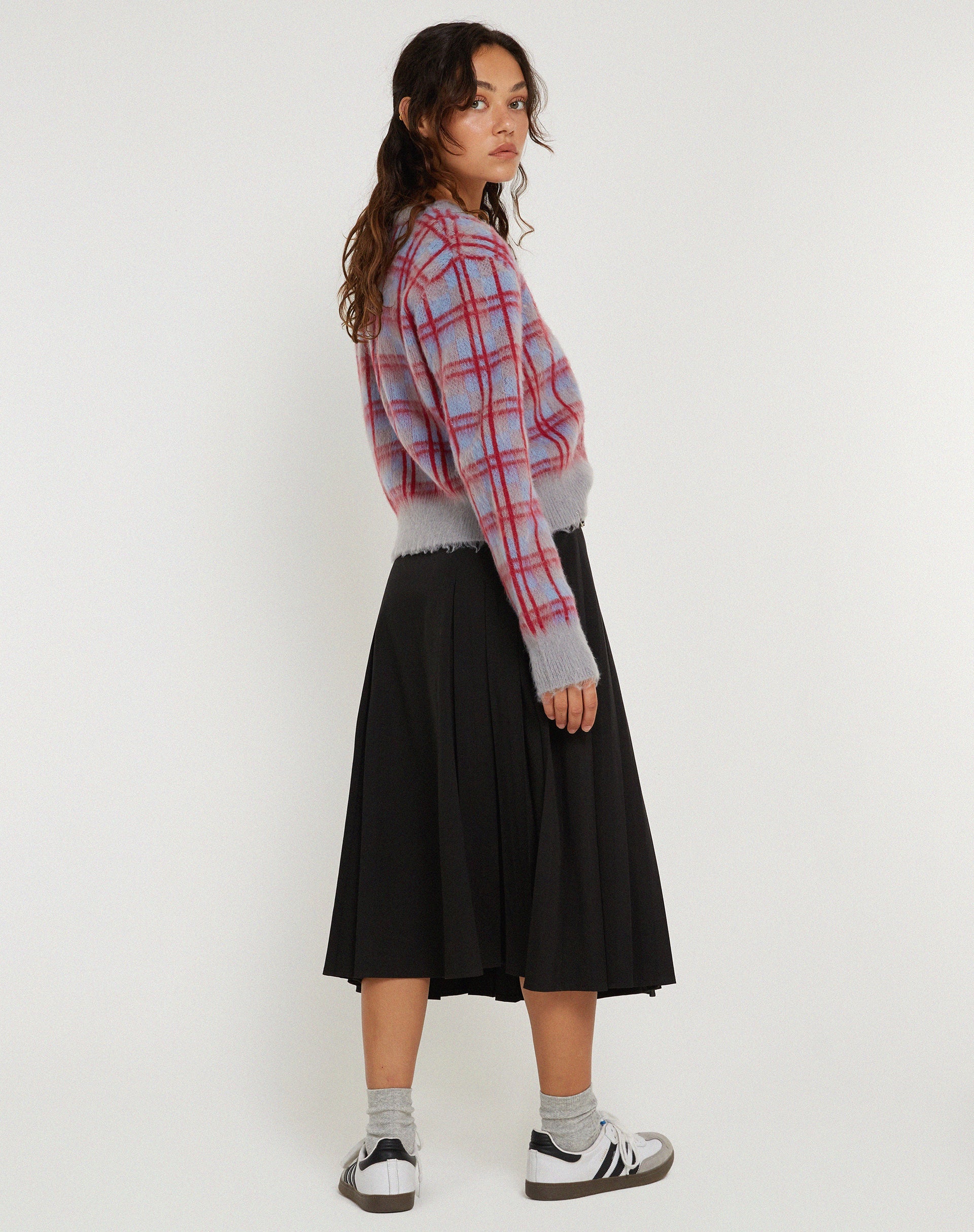 immagine di Anzio Button Up Cardi in Multi Check Grigio Blu e Rosso