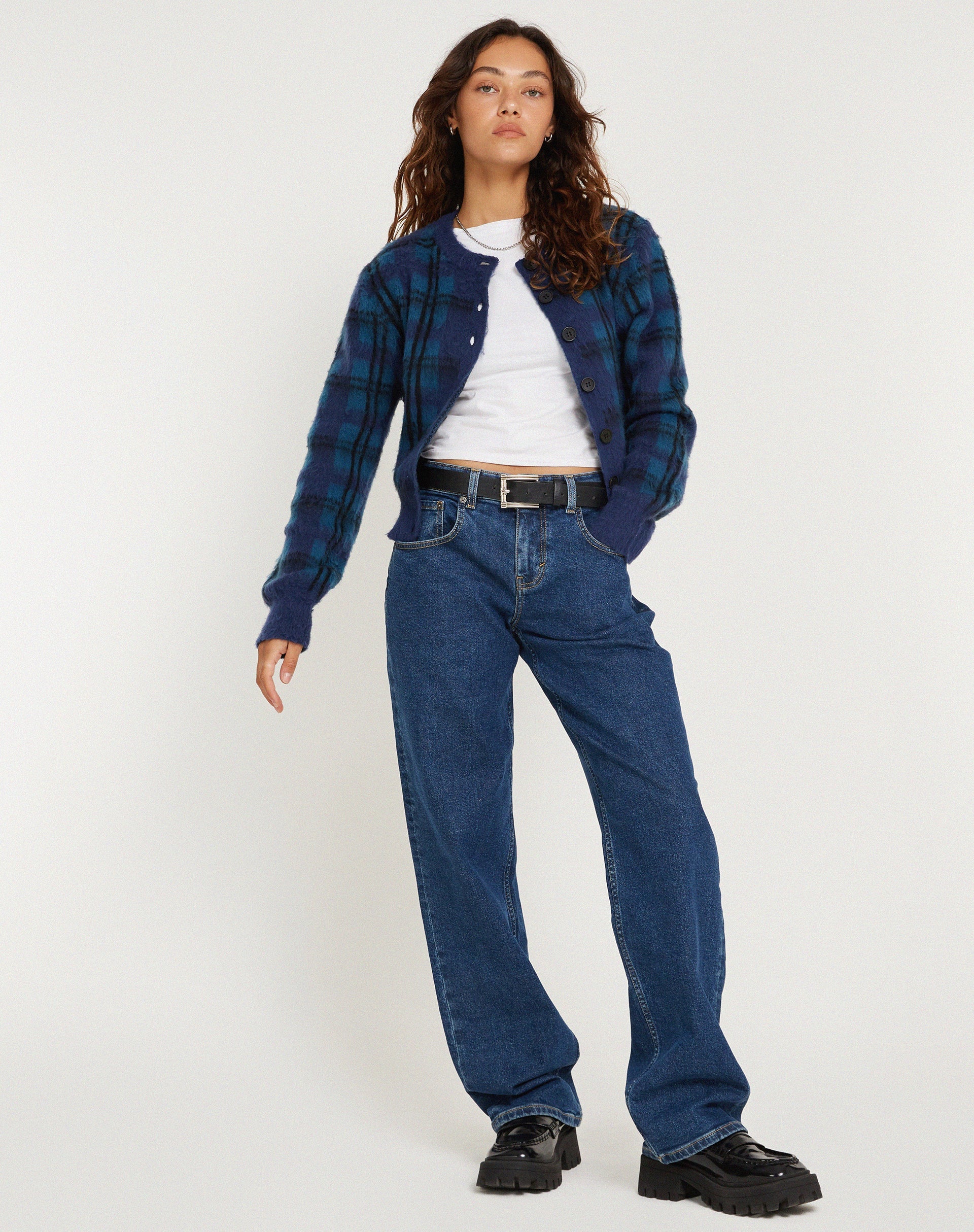 immagine di Anzio Button Up Cardi a quadri blu navy
