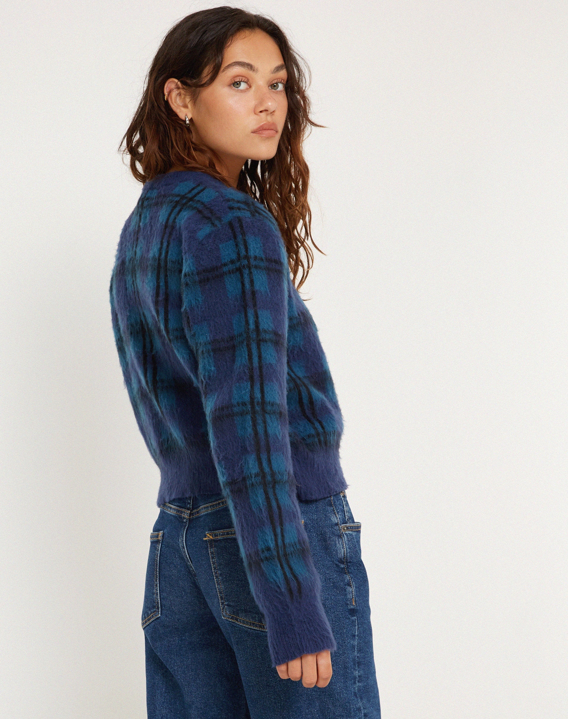 immagine di Anzio Button Up Cardi a quadri blu navy