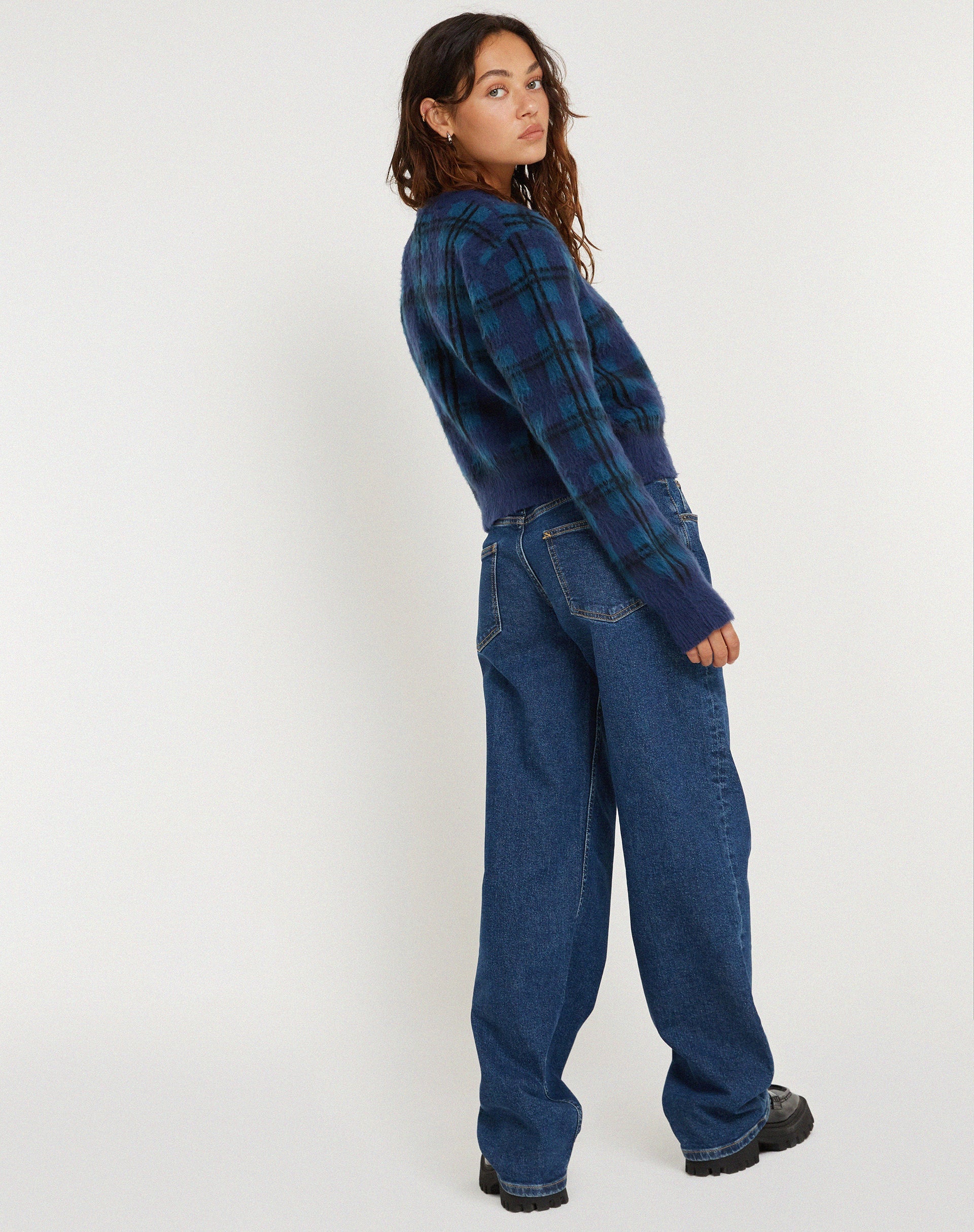 immagine di Anzio Button Up Cardi a quadri blu navy
