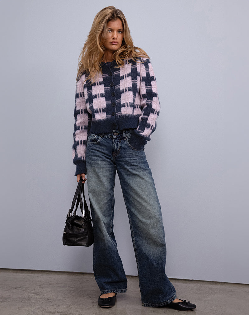 Cardigan con bottoni di Anzio in multi check navy e rosa