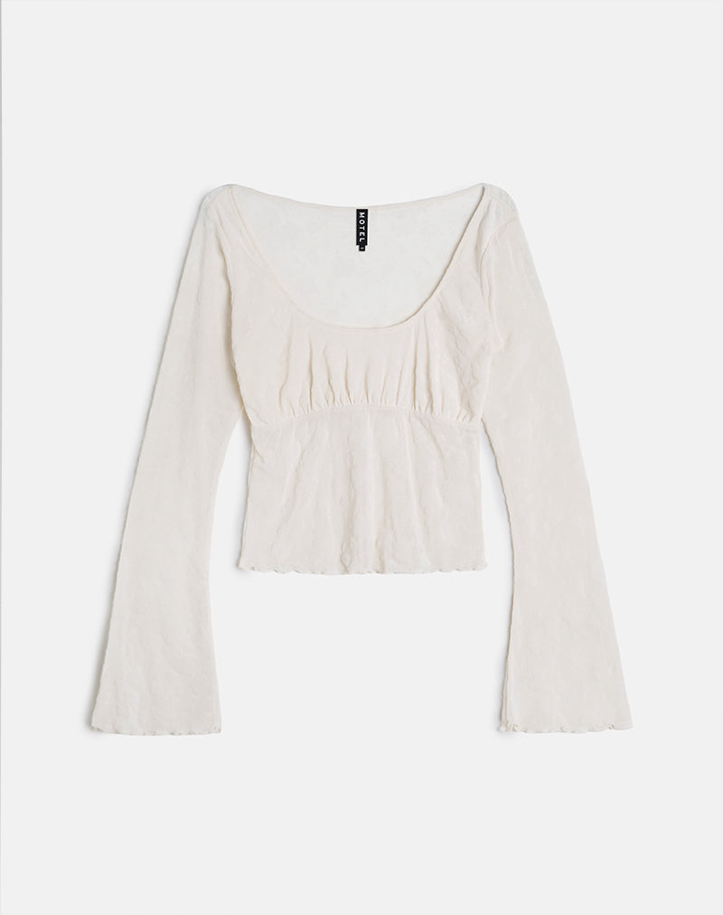 Immagine di Aqsa Top a maniche lunghe in flock floreale crema