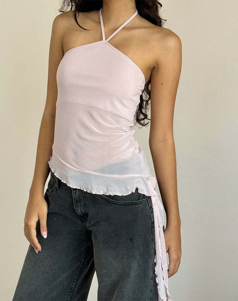 Arabella - Top con collo alto in maglia rosa