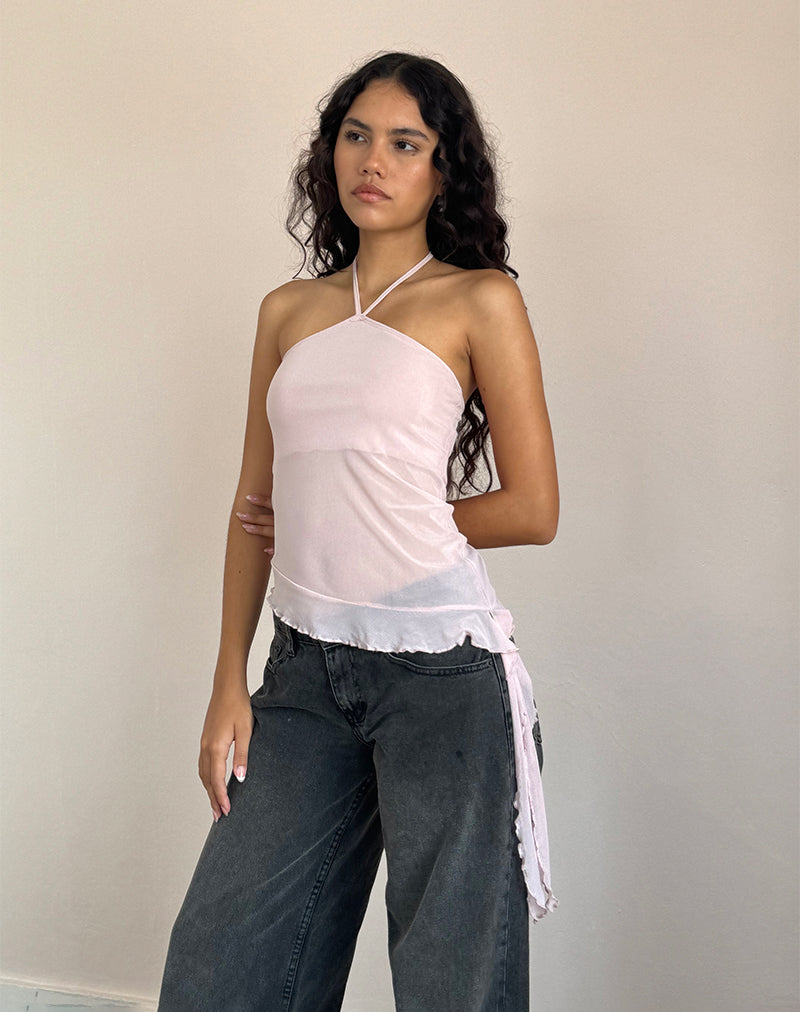 Arabella - Top con collo alto in maglia rosa