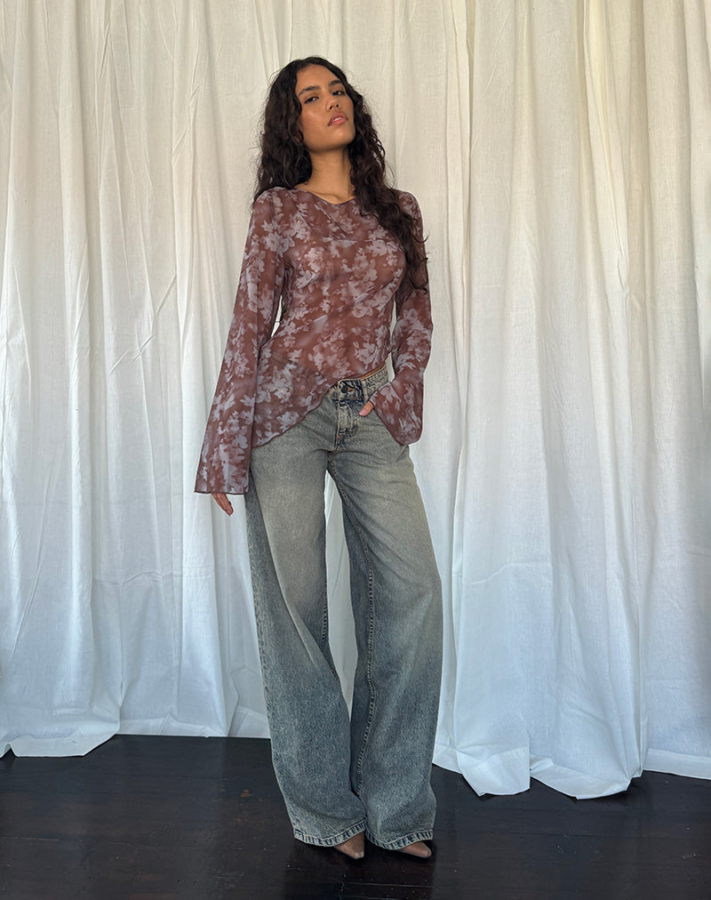 Immagine di Arcelia Top in rete a maniche lunghe in Botanical Shadow Brown
