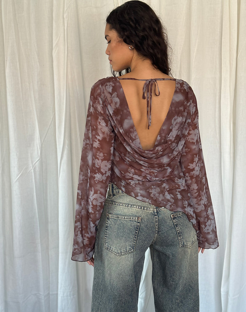 Immagine di Arcelia Top in rete a maniche lunghe in Botanical Shadow Brown