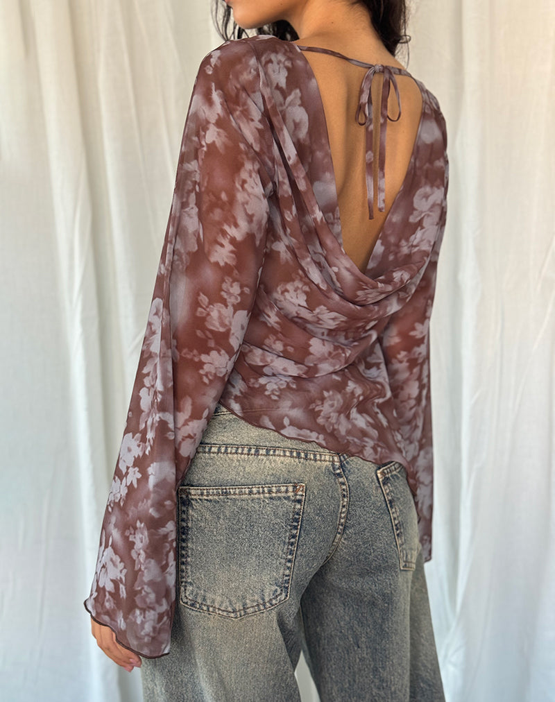 Arcelia - Top in rete a maniche lunghe in Botanical Shadow Brown