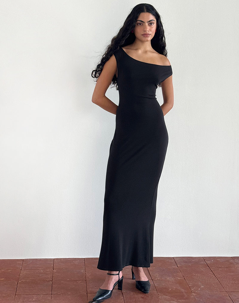 Ardita - Maxi abito asimmetrico in maglia a coste in nero