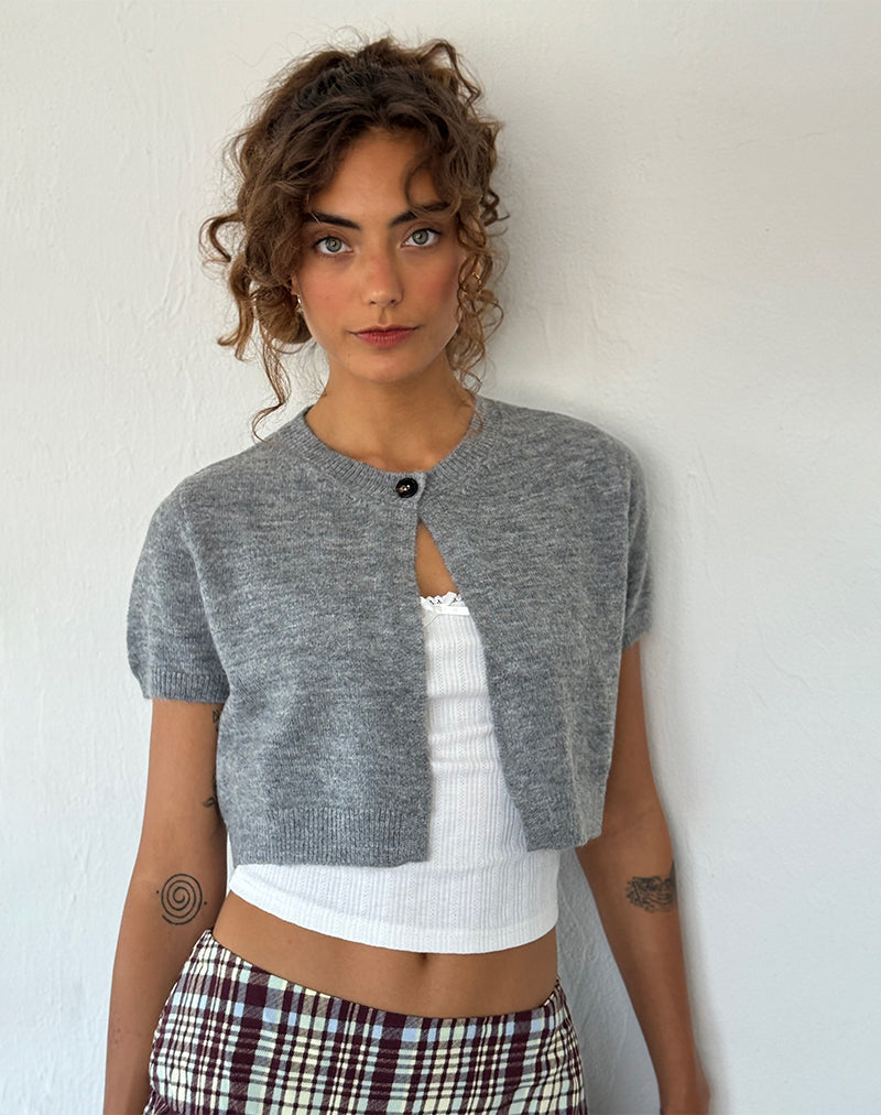 Arella - Cardigan cropped in maglia grigia