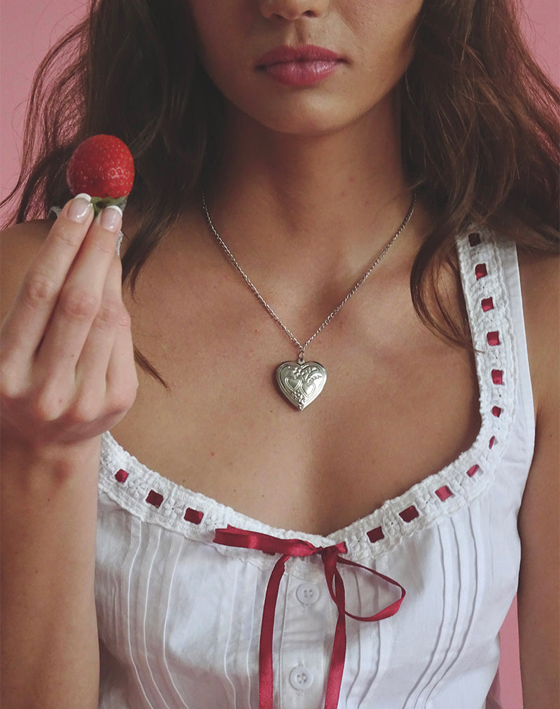 Immagine di Arhan Top in popeline bianco con finiture rosse