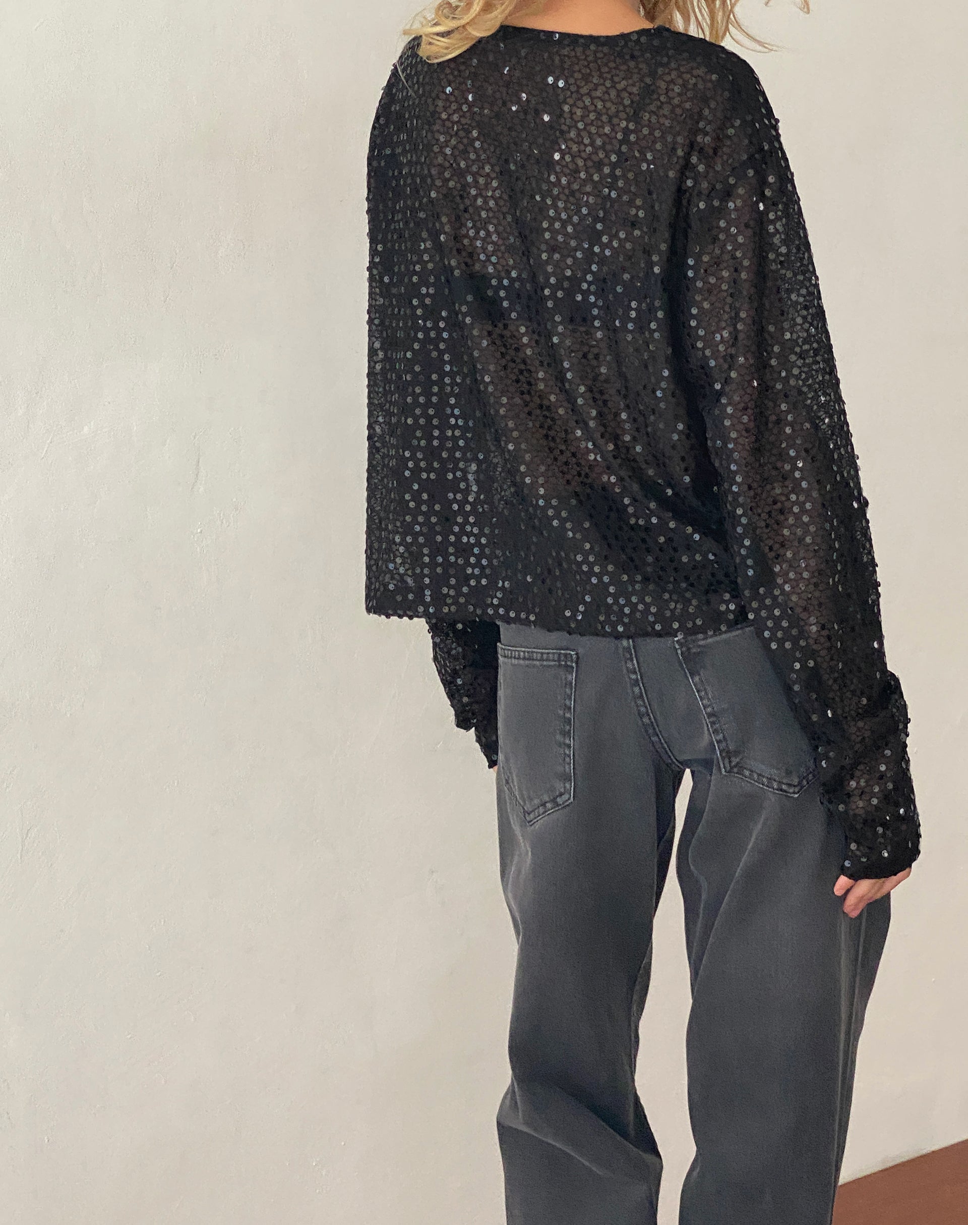 Immagine di Aridani Top sfoderato a maniche lunghe in paillettes nere