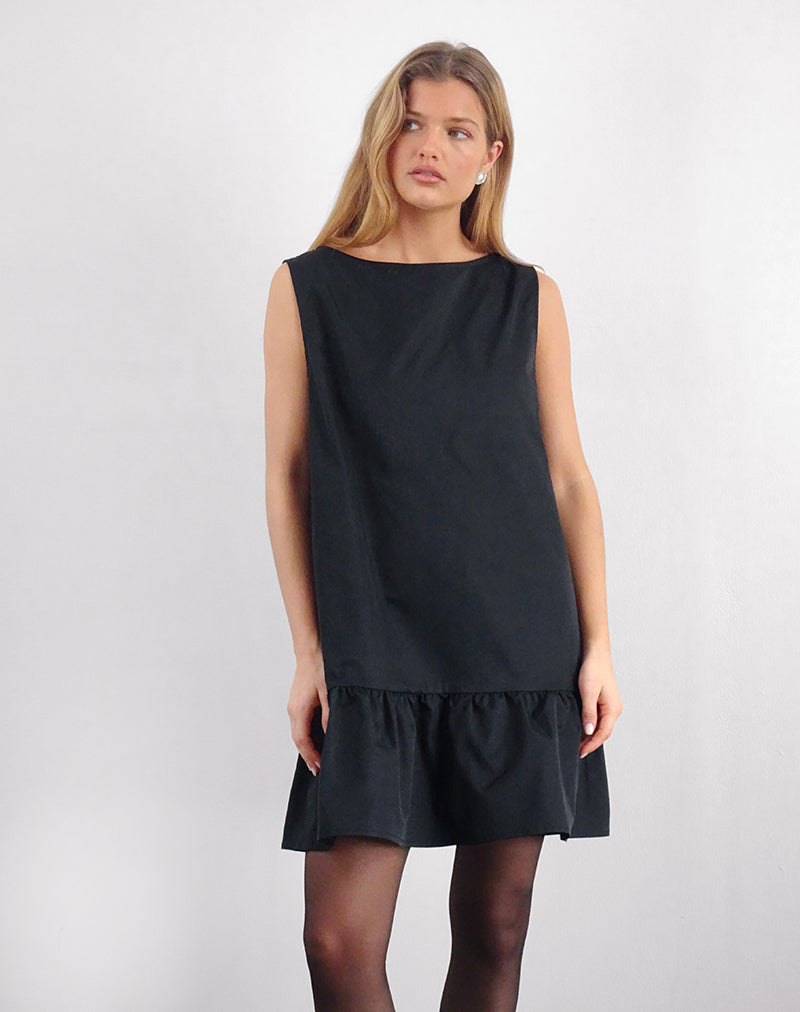 Immagine di Arkana Babydoll Mini Dress in Taffetà Nero