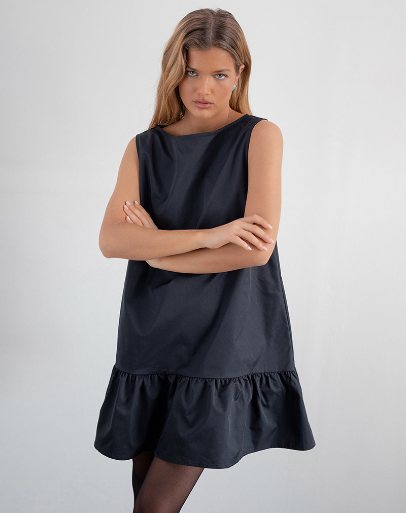 Arkana Babydoll Mini Dress in taffetà nero