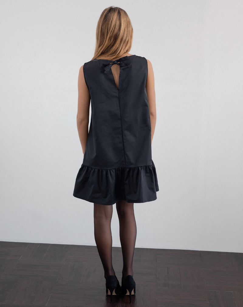 Arkana Babydoll Mini Dress in taffetà nero