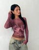 Immagine di Armali Top a maniche lunghe in borgogna con reggiseno in pizzo Scan