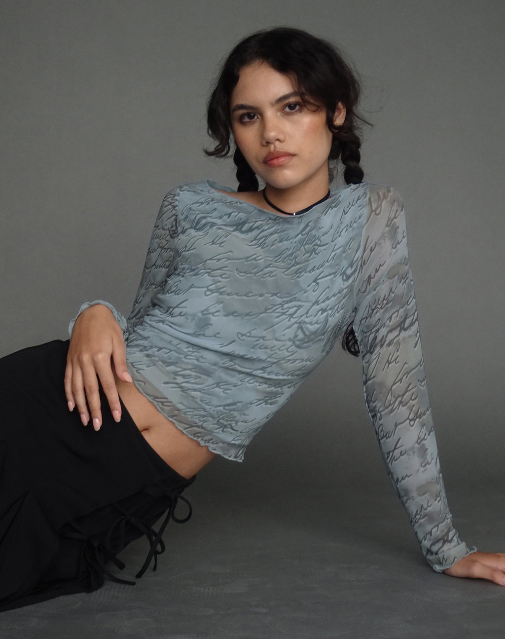 Top Armali a manica lunga in mesh con stampa digitale fluida