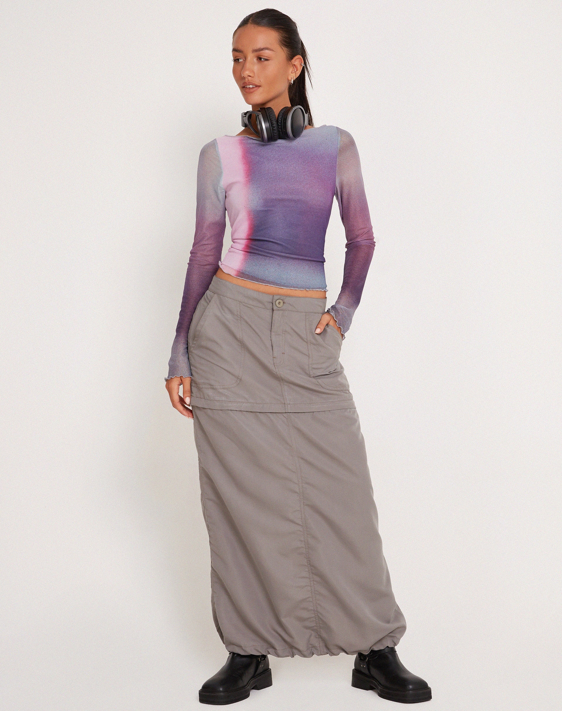 image of Armali Top manica lunga in mesh rosa stampa digitale