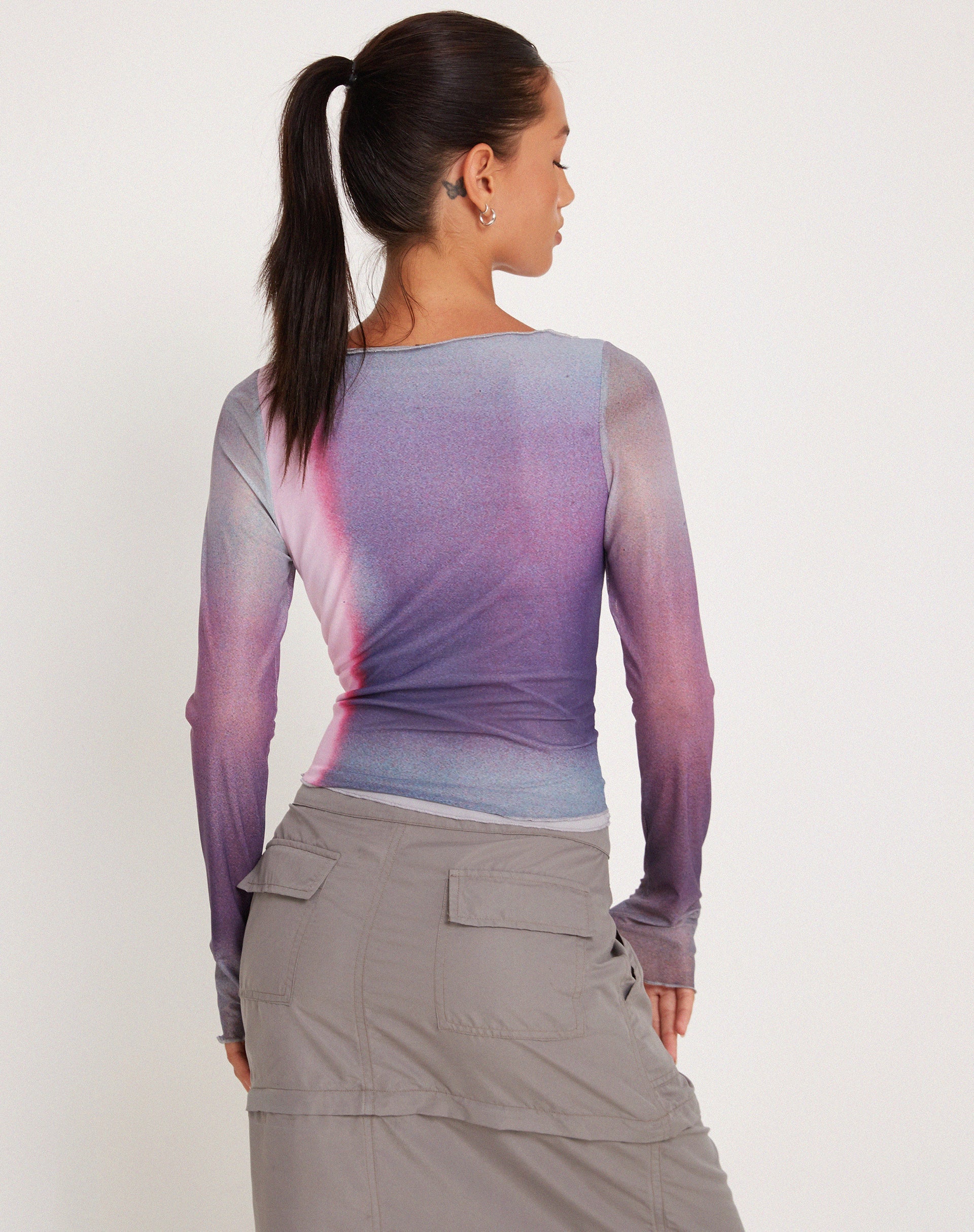 image of Armali Top manica lunga in mesh rosa stampa digitale