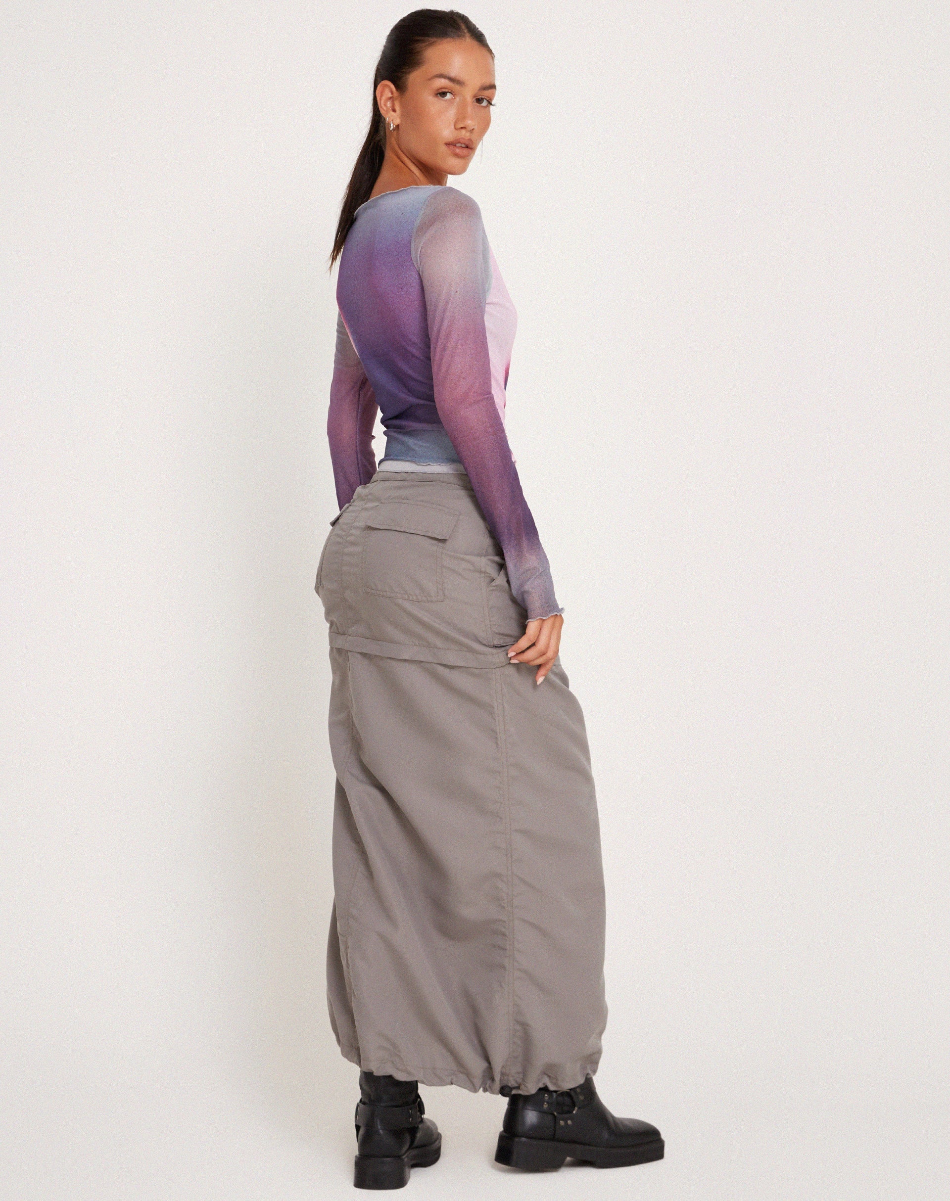 image of Armali Top manica lunga in mesh rosa stampa digitale