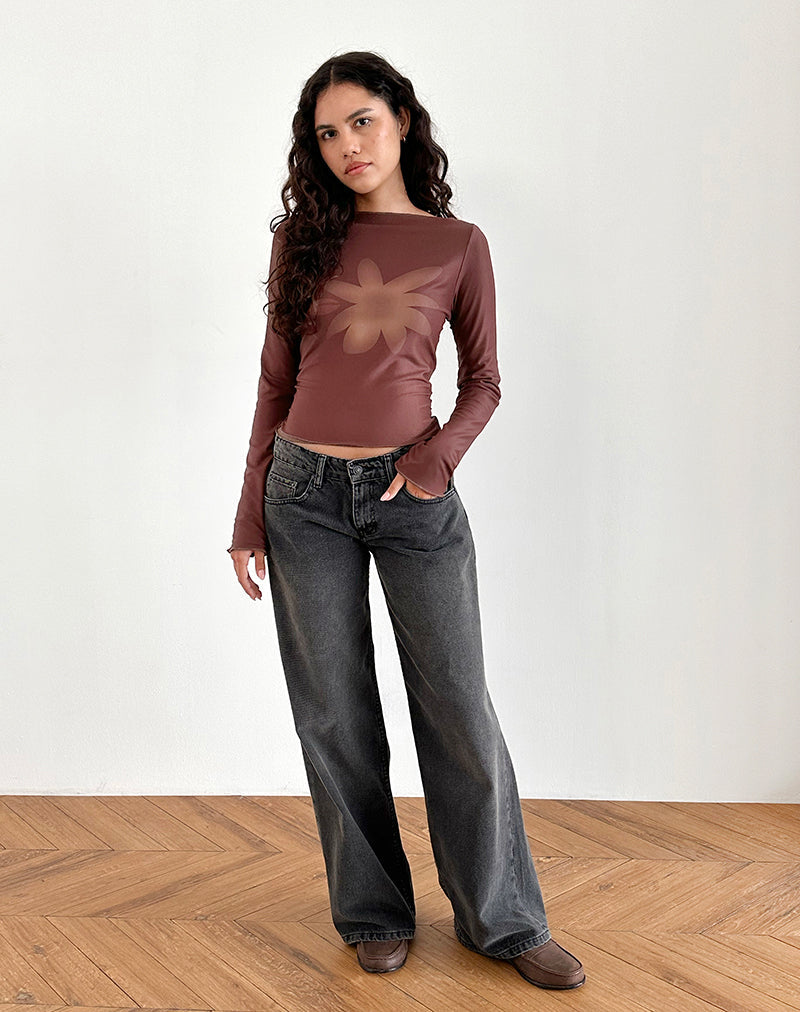 Immagine di Armali Top in rete con fiori tonali marrone