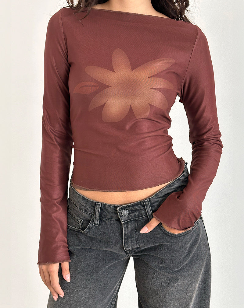 Immagine di Armali Top in rete con fiori tonali marrone