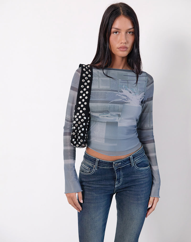 Armali - Top a maniche lunghe con stampa Parlour - Blu