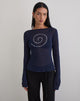 Immagine di Armali Top a maniche lunghe in maglia trasparente con borchie Navy