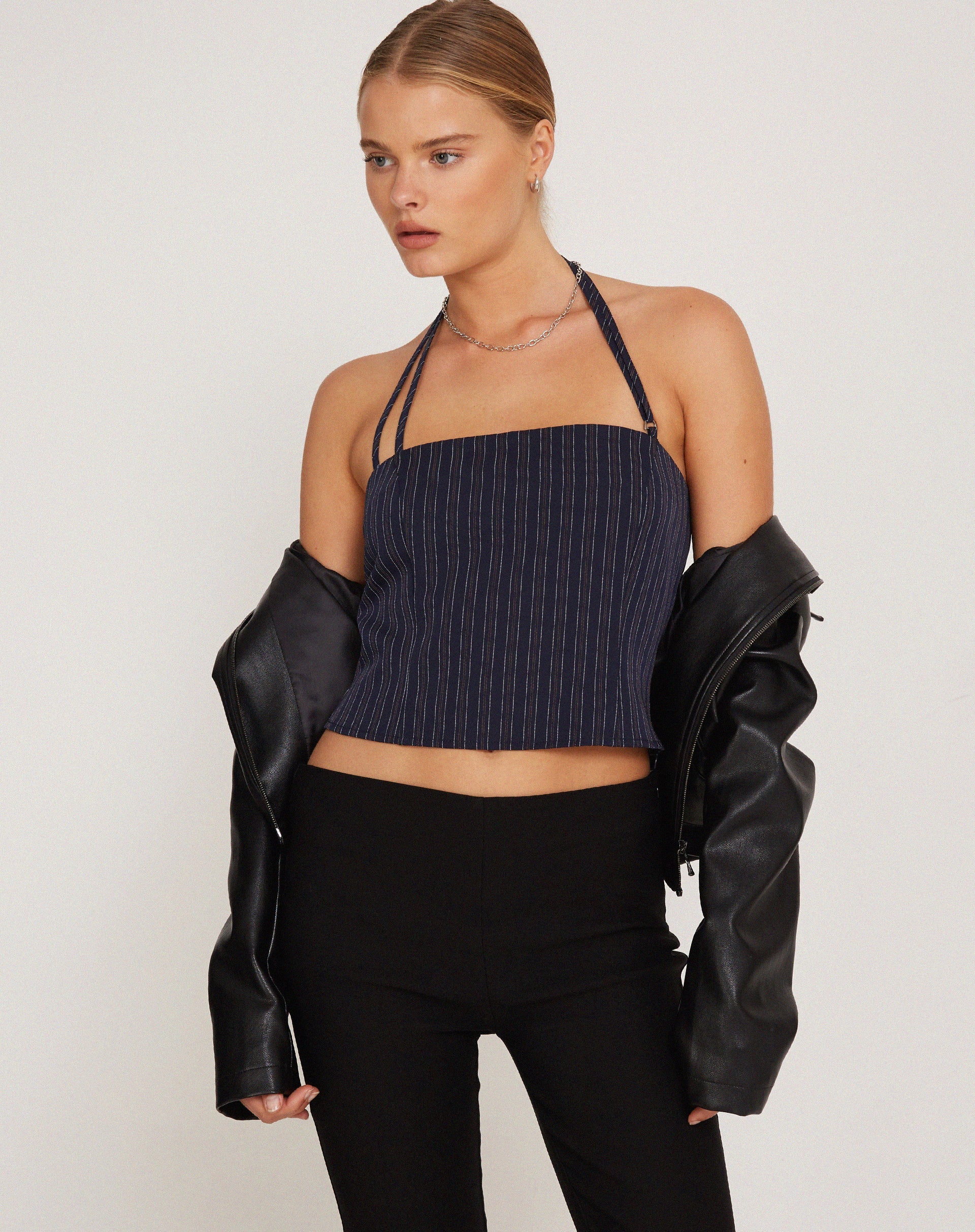 Immagine di Arreta Crop Top in gessato Navy