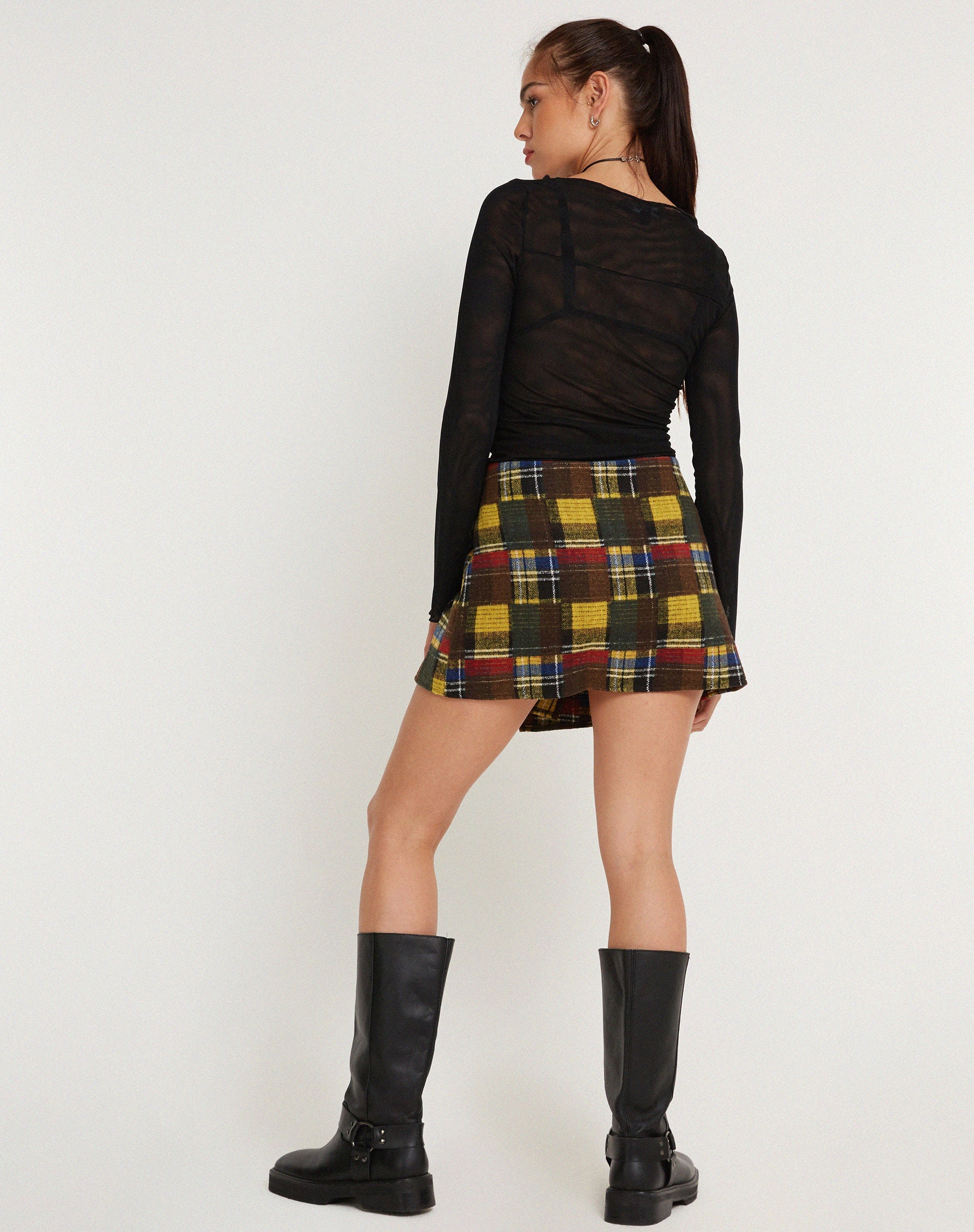 Immagine di Ardava Wrap Mini Skirt in mix di tartan