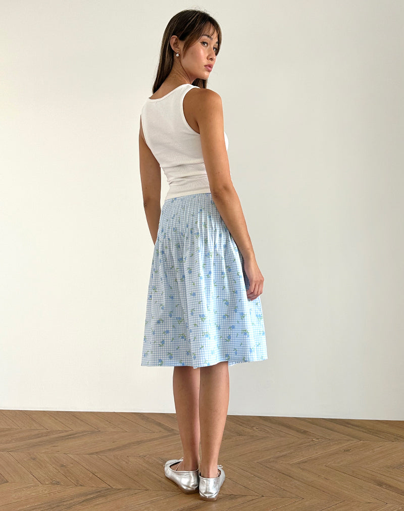 immagine di Asada Midi Skirt in percalle a fiori blu