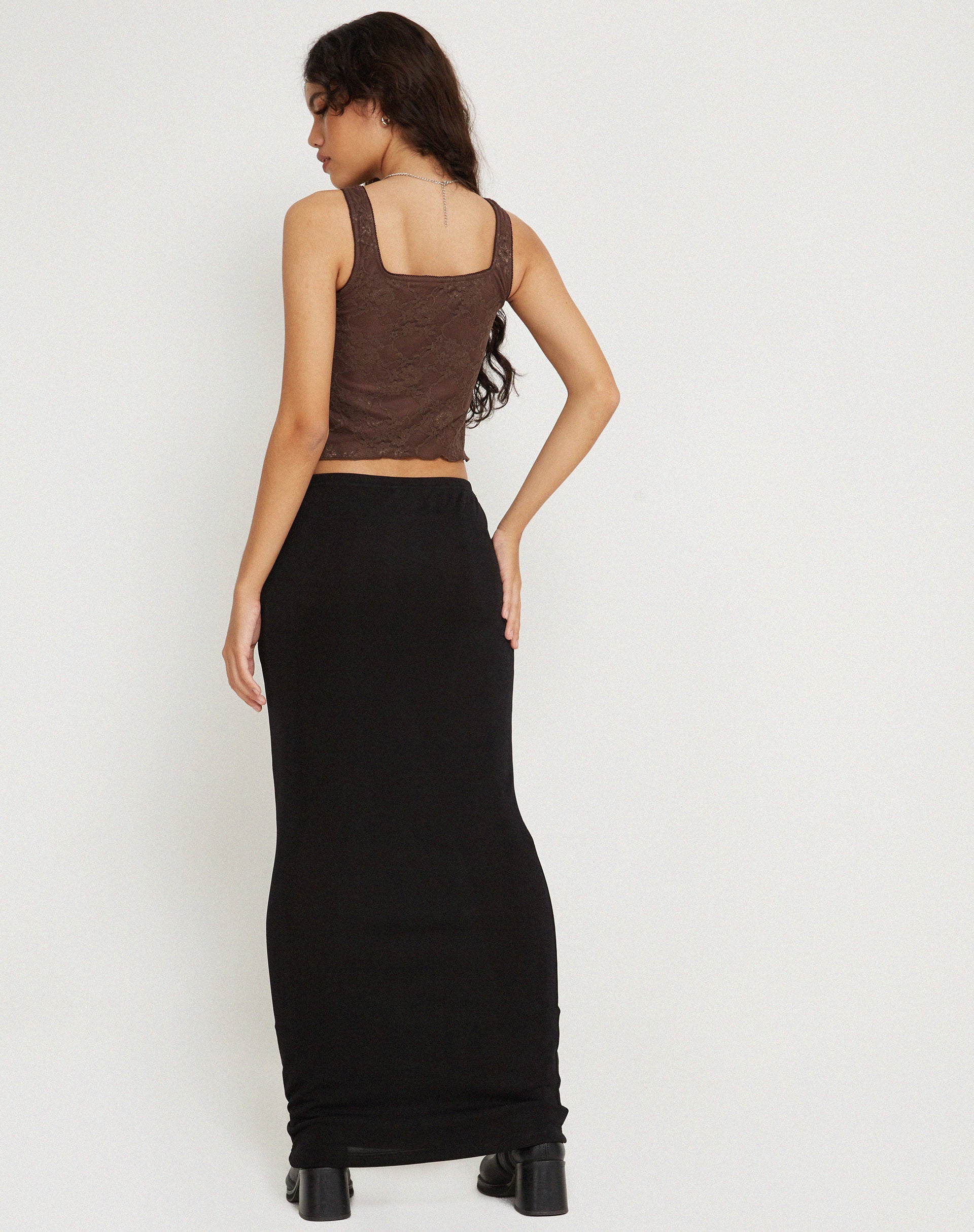 immagine di Asahi Crop Top in pizzo marrone castagna